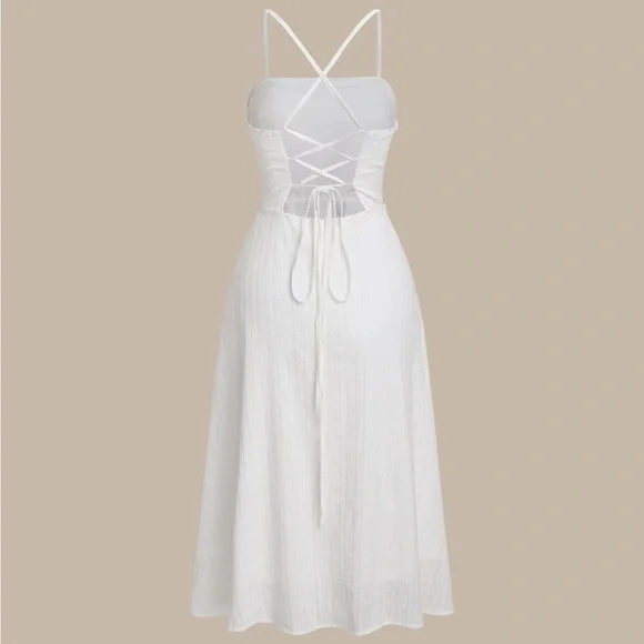 White Pocket A-Line Slip Midi Dress - Picture 7 of 8